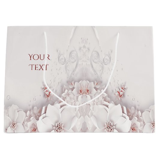 Ivoor Roze Roze Bloem Geschenktas Groot Cadeauzakje (Voorkant)