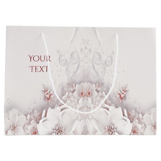 Ivoor Roze Roze Bloem Geschenktas Groot Cadeauzakje (Achterkant)