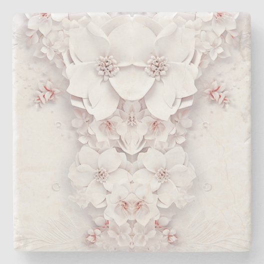 Ivoor Roze Roze Bloem Stenen Onderzetter (Voorkant)