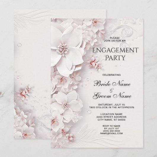 Ivoor Roze Roze Bloem Verlovingsfeest Kaart (Voorkant / Achterkant)