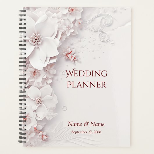Ivoor Roze Roze Bloemige Trouwplanner Planner (Voorkant)