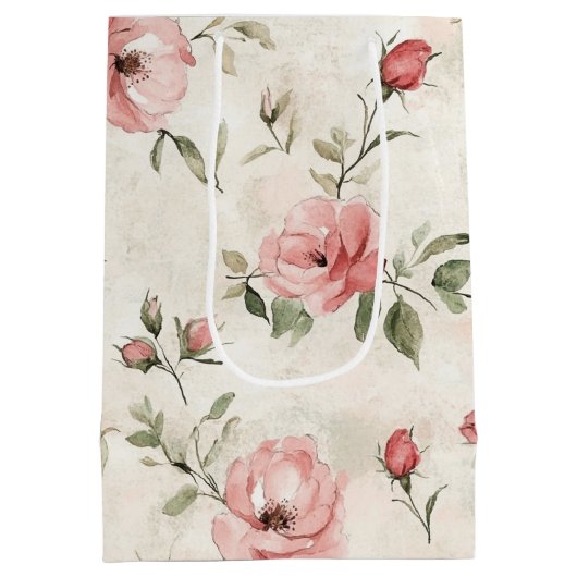 Ivoor Roze Rozen Bloem Bruiloft Feest Medium Cadeauzakje (Achterkant)