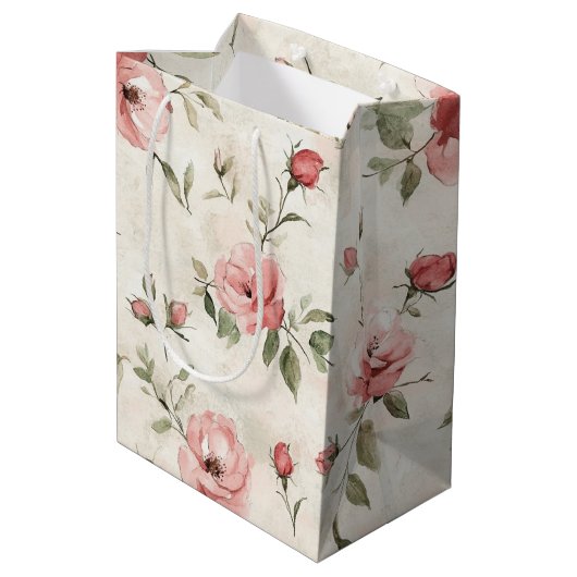 Ivoor Roze Rozen Bloem Bruiloft Feest Medium Cadeauzakje (Achterkant Gekanteld)