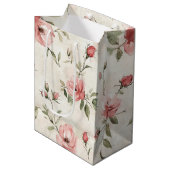 Ivoor Roze Rozen Bloemige Bruids Bruiloft Medium Cadeauzakje (Voorkant Gekanteld)