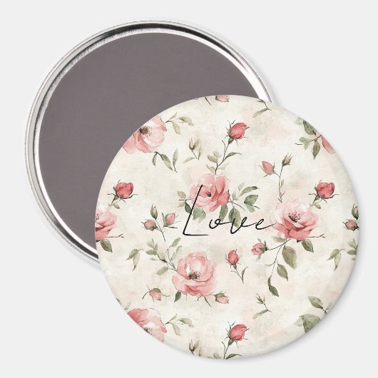 Ivoor Roze Rozen Bloemige Trouw Magneet (Voorkant / Achterkant)