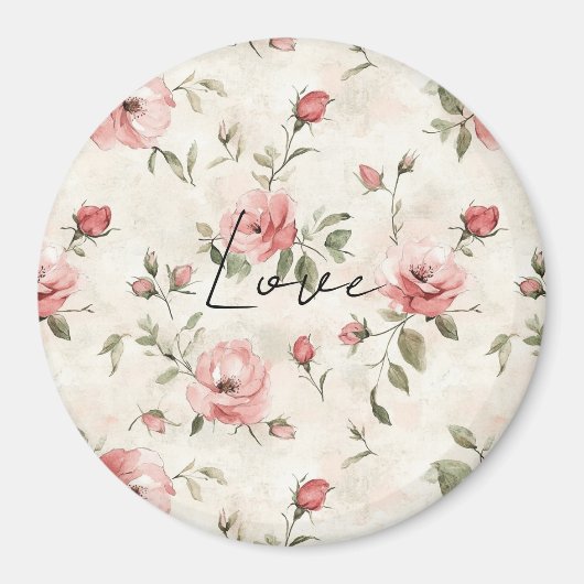 Ivoor Roze Rozen Bloemige Trouw Magneet (Voorkant)