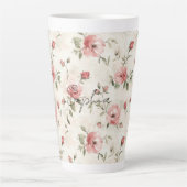 Ivoor Roze Rozen Bloemstuk Latte Mok (Voorkant)