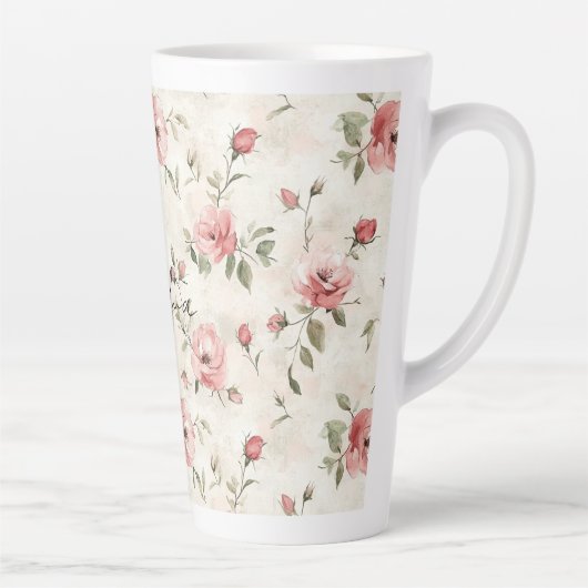 Ivoor Roze Rozen Bloemstuk Latte Mok (Rechts)