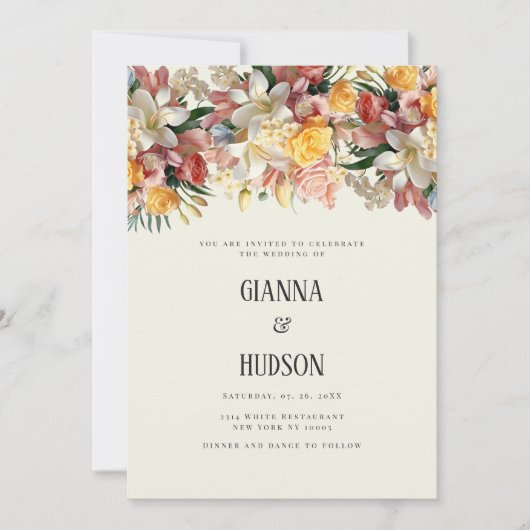 Ivoor roze rozen lelies orchideeën bloemenbruiloft kaart (Voorkant)