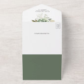 Ivoor Roze Salie Groene Bloemencode QR Code Trouwe All In One Uitnodiging (Buitenkant)