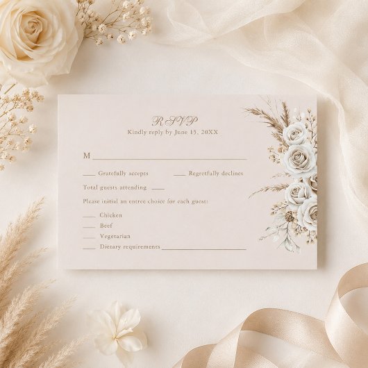 Ivoor Rozen Beige Trouw RSVP Kaart