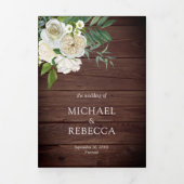 Ivoor Rozen Botanische Foto Rustieke Houten Bruilo Drieluik Uitnodiging (Cover)