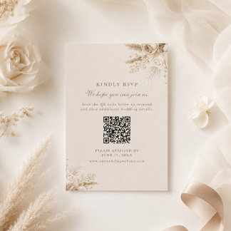 Ivoor Rozen Champagne Beige QR Code Huwelijksreact RSVP Kaartje