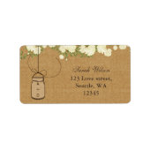 ivoor rozen mason jar address label rustige burlap (Voorkant)
