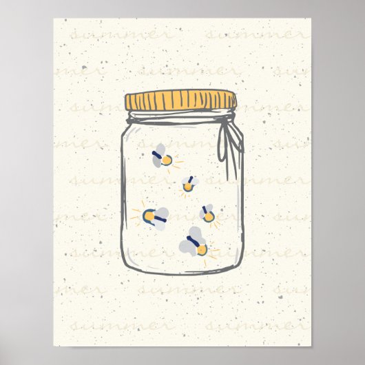 Ivoor Ruw Schets Vuurvliegen in Mason Jar Poster (Voorkant)