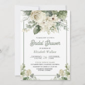 Ivoor Sage Green Floral QR Code Vrijgezellenfeest Kaart (Voorkant)