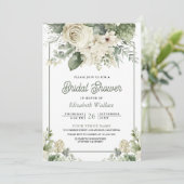 Ivoor Sage Green Floral QR Code Vrijgezellenfeest Kaart (Staand voorkant)