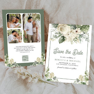 Ivoor Sage Groene Bloem QR Code Foto Bruiloft Save The Date