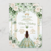 Ivoor & Sage Groene Bloemen Mis Quince Verjaardag Kaart (Voorkant / Achterkant)