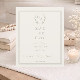 Ivoor saliegroen budget bruiloft Save the Date Flyer