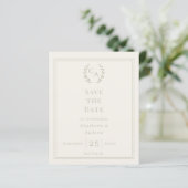 Ivoor saliegroen monogram trouw Save the Date (Staand voorkant)