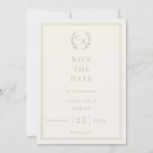 Ivoor saliegroene monogram krans bruiloft save the date (Voorkant)