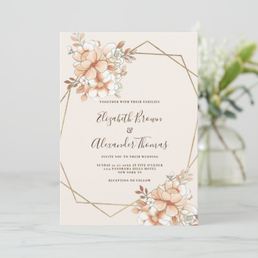 Ivoor sinaasappel witgouden terrarium bloemenbruil kaart (Staand voorkant)