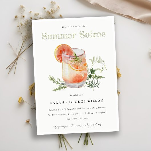 Ivoor Sinaasappel Zomer Soiree Cocktail Pool Party Kaart