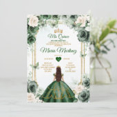 Ivoor & Smaragd Groen Bloemen Prinses Mis Quince Kaart (Staand voorkant)