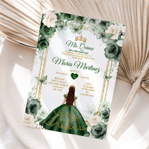 Ivoor & Smaragd Groen Bloemen Prinses Mis Quince Kaart