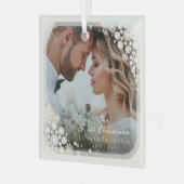 Ivoor Snowflakes Lijst Chic Vakantie Trouwfoto Glas Ornament (Voorkant links)