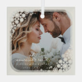 Ivoor Snowflakes Lijst Chic Vakantie Trouwfoto Glas Ornament (Achterkant)
