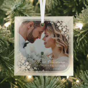 Ivoor Snowflakes Lijst Chic Vakantie Trouwfoto Glas Ornament