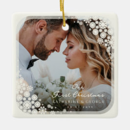 Ivoor Snowflakes Lijst Chic Vakantie Trouwfoto Glas Ornament