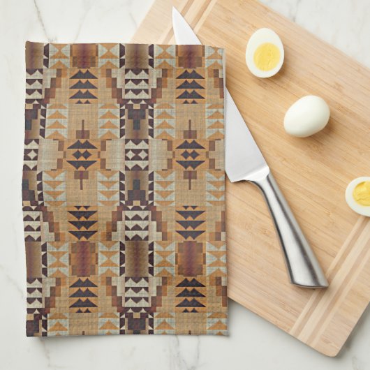 Ivoor Taupe Beige Bruin Roest Sinaasappel Tribal A Theedoek (Quarter Fold)