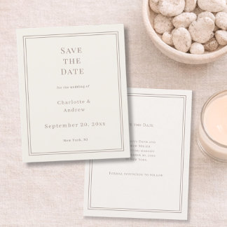 Ivoor taupe eenvoudige trouwkaart Save the Date