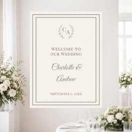 Ivoor taupe gemerkt elegante huwelijksbegroeting poster