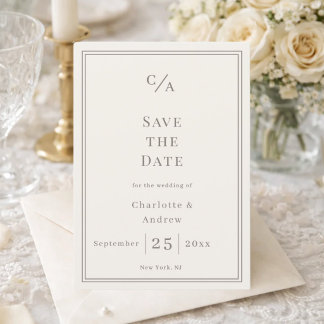 Ivoor taupe gemerkt luxe trouwfeest save the date