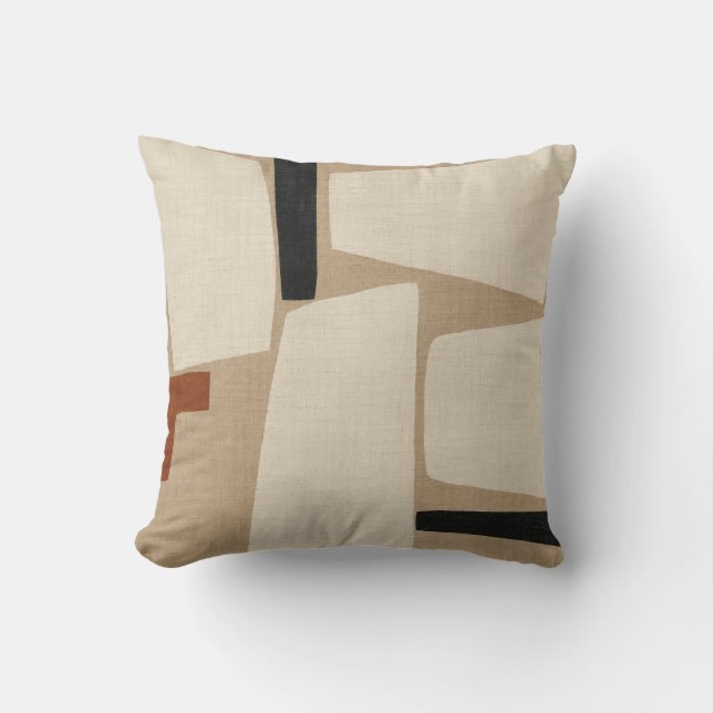Ivoor Taupe Geometrische Patchwork Print Kussen (Voorkant)