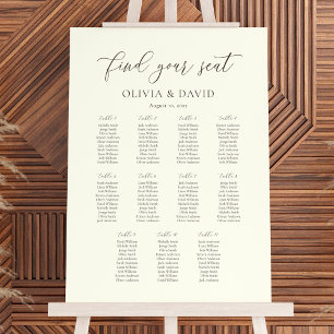 Ivoor & Taupe Kleur Script 11 Tafel Stoelenkaart Poster