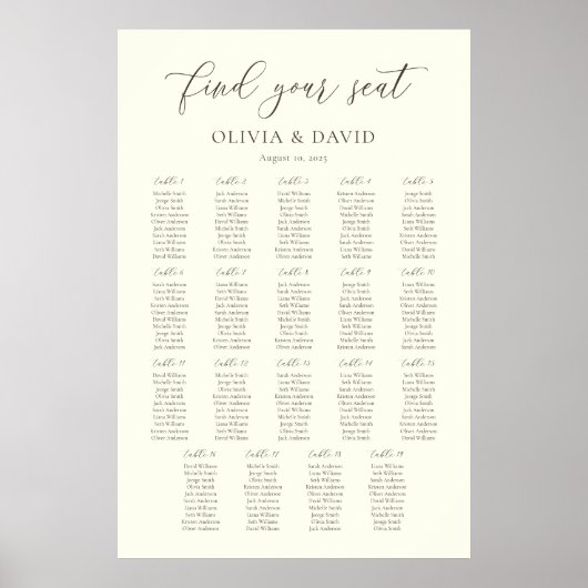 Ivoor & Taupe Kleur Script 19 tafels Zitgrafiek Poster (Voorkant)