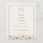 Ivoor taupe monogram bloemige trouw Save the Date Flyer (Voorkant)