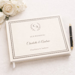 Ivoor taupe monogram huwelijksboeket gastenboek