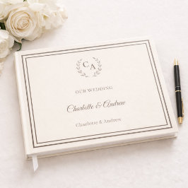 Ivoor taupe monogram huwelijksboeket gastenboek