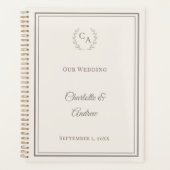 Ivoor taupe monogram huwelijksfeest planner (Voorkant)