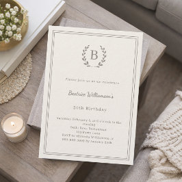 Ivoor taupe monogram krans luxe verjaardag kaart