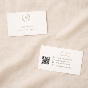 Ivoor taupe monogram krans modern minimalistisch Q Visitekaartje