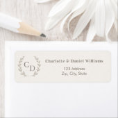 Ivoor taupe monogram krans retouradres etiket (Insitu)