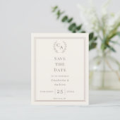 Ivoor taupe monogram krans trouwkaart Save the Dat (Staand voorkant)