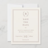 Ivoor taupe monogram krans verjaardag save the dat (Voorkant)